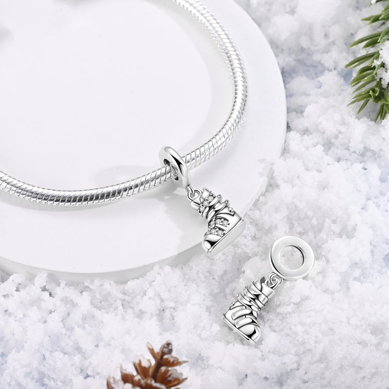 Charm Bota de Nieve Plateada