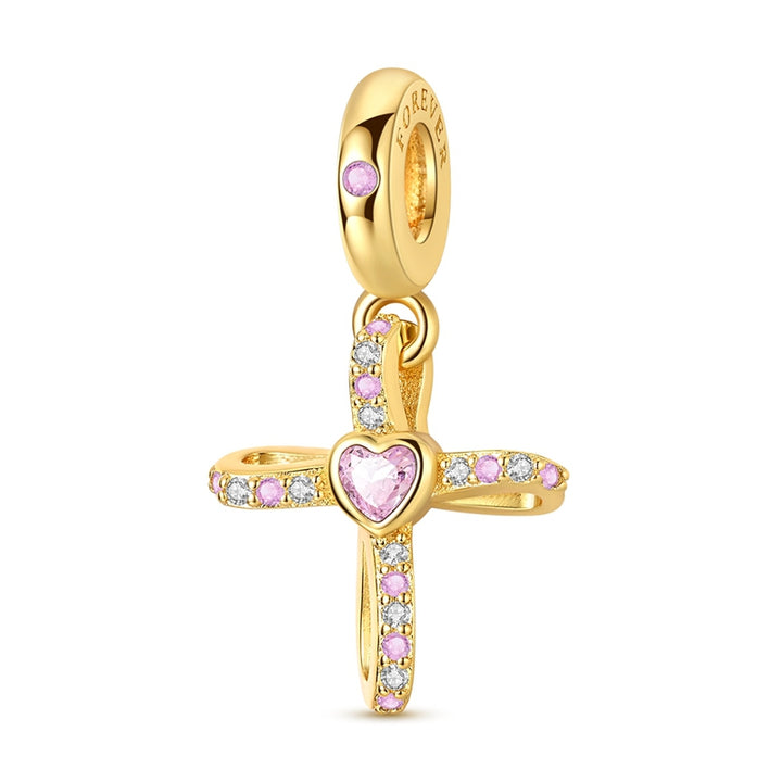 Charm Cruz Dorada Con Rosa