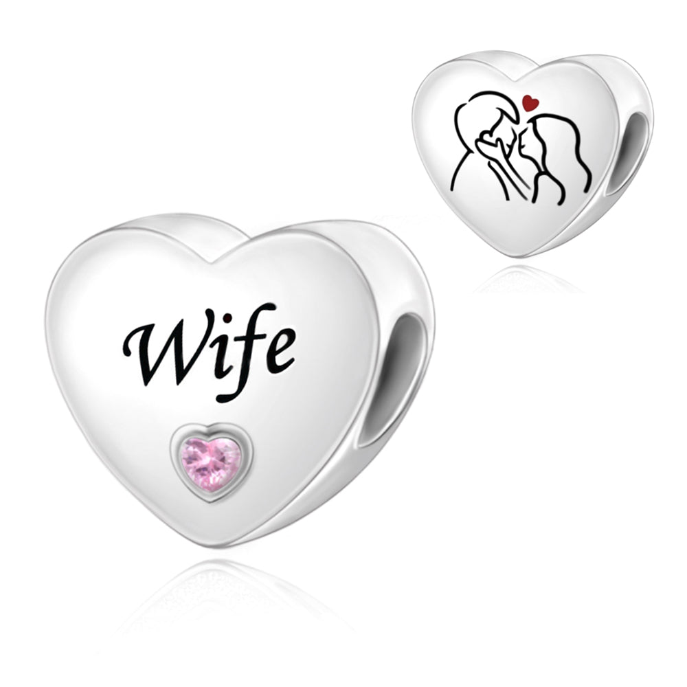 Charm Corazón Plateado "Wife"