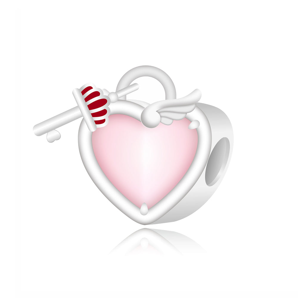 Charm Corazon Rosa Con Llave