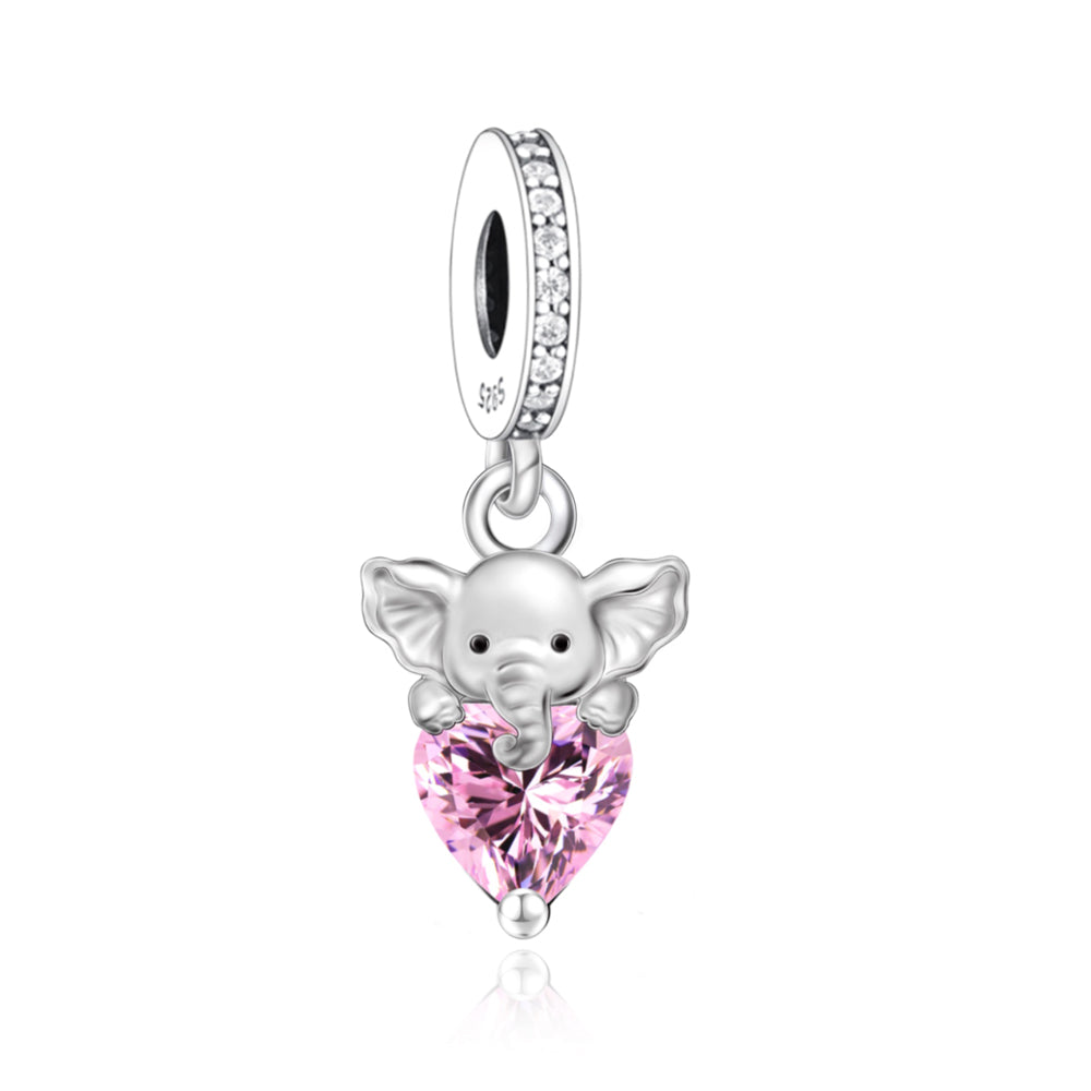 Charm Elefante Con Corazon Rosa