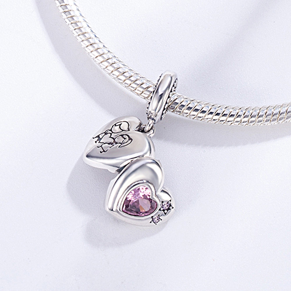 Charm Corazon Plateado Con Estrellas