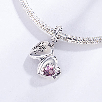Charm Corazon Plateado Con Estrellas