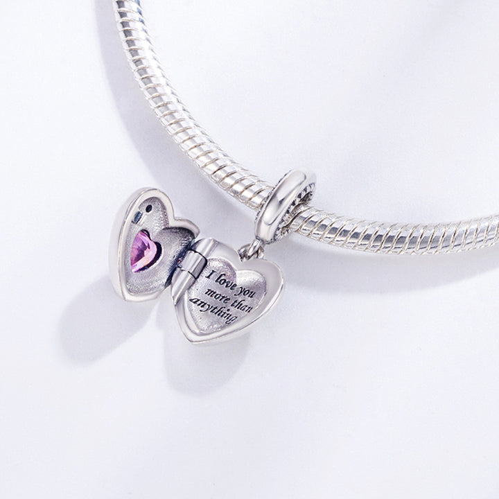 Charm Corazon Plateado Con Estrellas