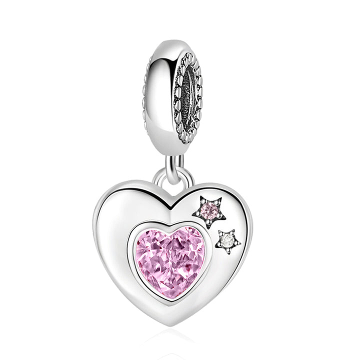 Charm Corazon Plateado Con Estrellas