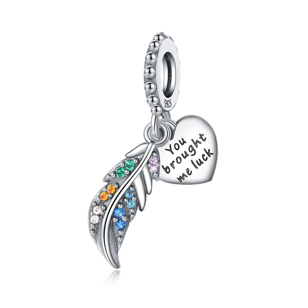 Charm Pluma Diamantada "You Brought Me Luck"