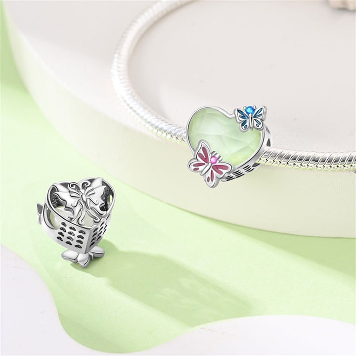 Charm Corazon Verde y Mariposas