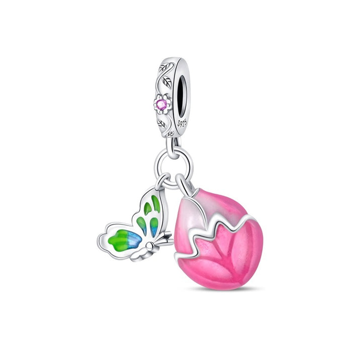 Charm Mariposa Verde y Pétalos de Rosa