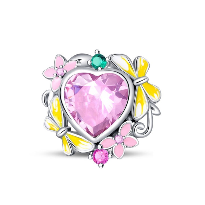 Charm Corazon Rosa y Mariposas Amarillas