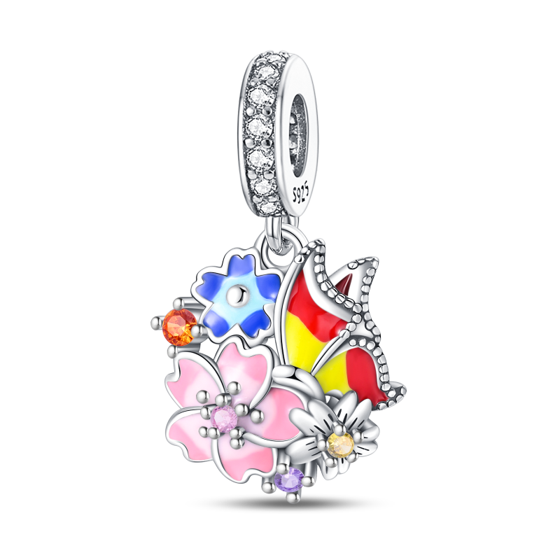 Charm Mariposa y Ramo de Flores