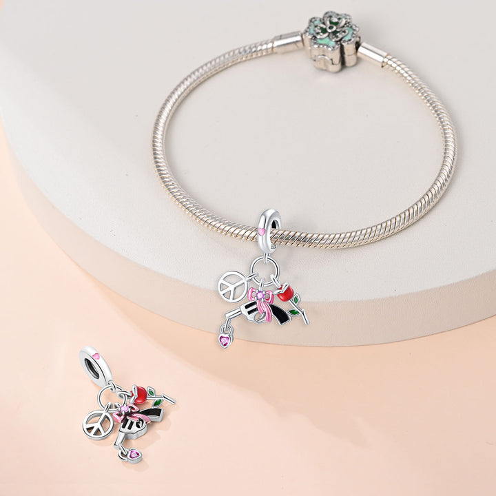 Charm Símbolo Hippie, Arma y Rosa "Peace"