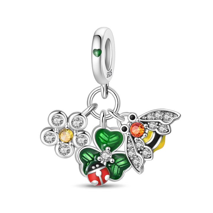 Charm Colgante Abeja, Flor & Trébol