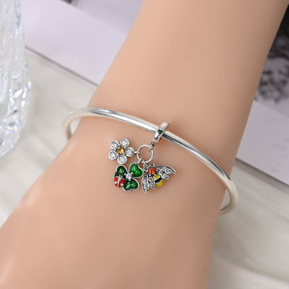 Charm Colgante Abeja, Flor & Trébol
