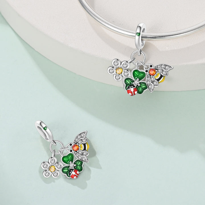 Charm Colgante Abeja, Flor & Trébol