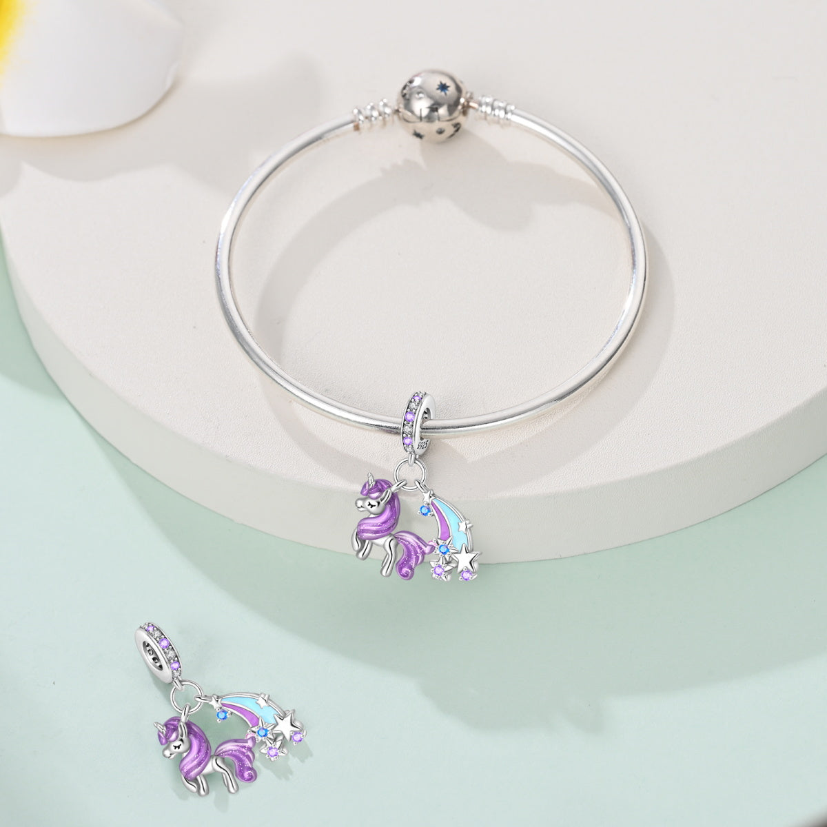 Charm Unicornio Morado & Arcoiris
