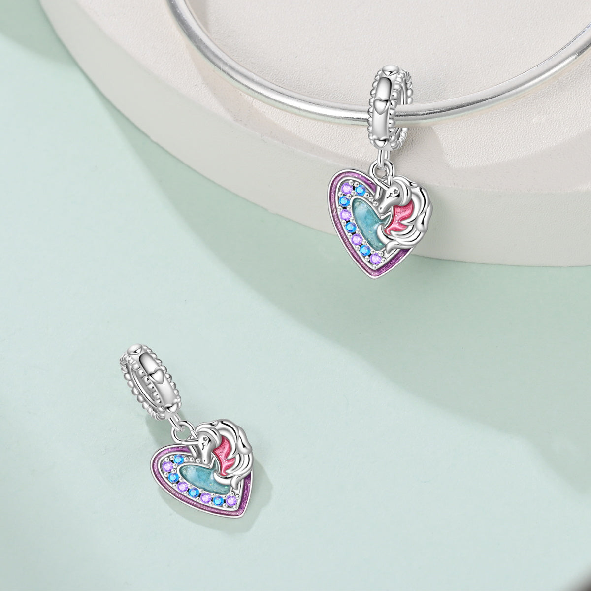 Charm Corazon Con Unicornio