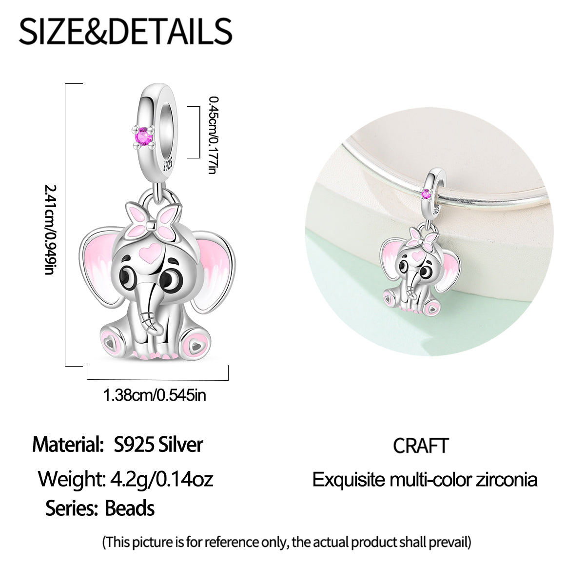 Charm Elefante Rosa