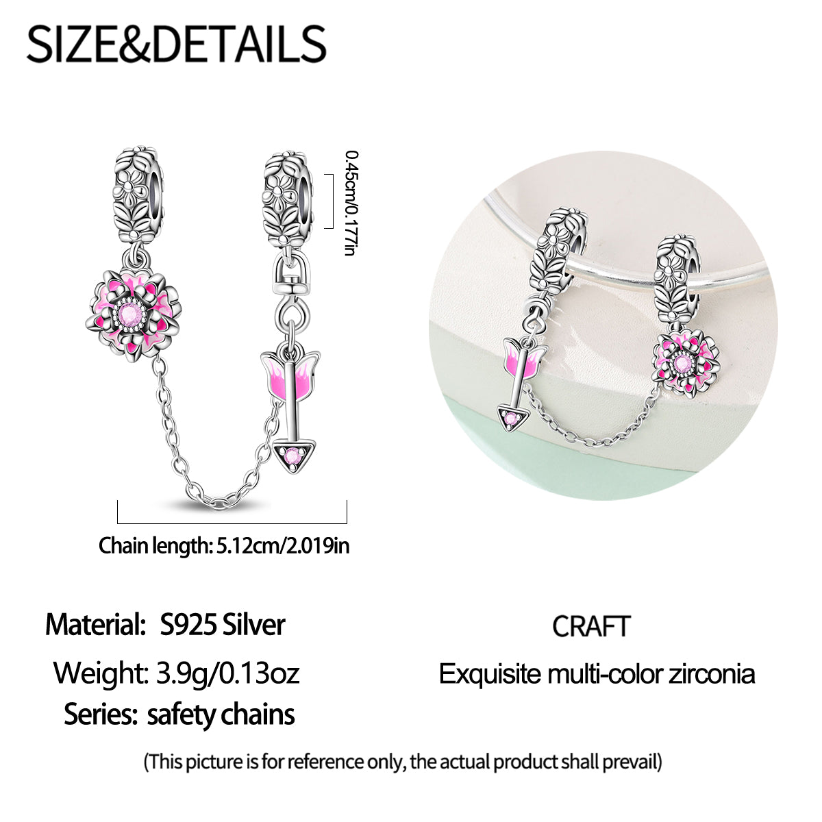 Cadena De Seguridad Flor Rosa & Flecha