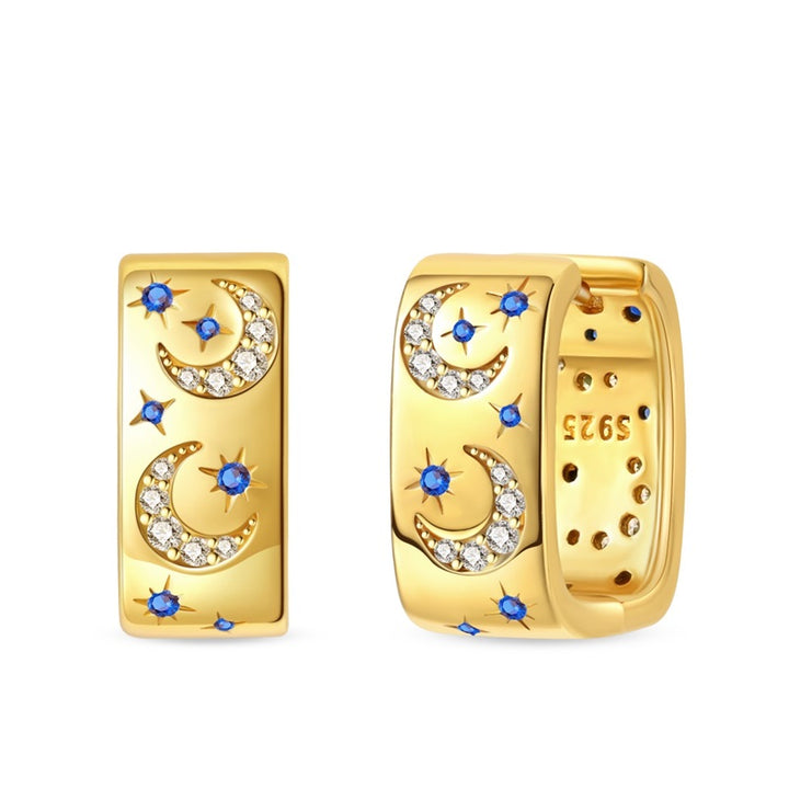 Aretes Luna Blanca y Estrellas Azules