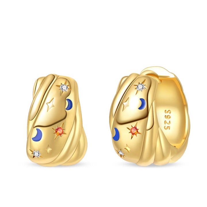 Aretes Luna Azul y Estrellas Blancas