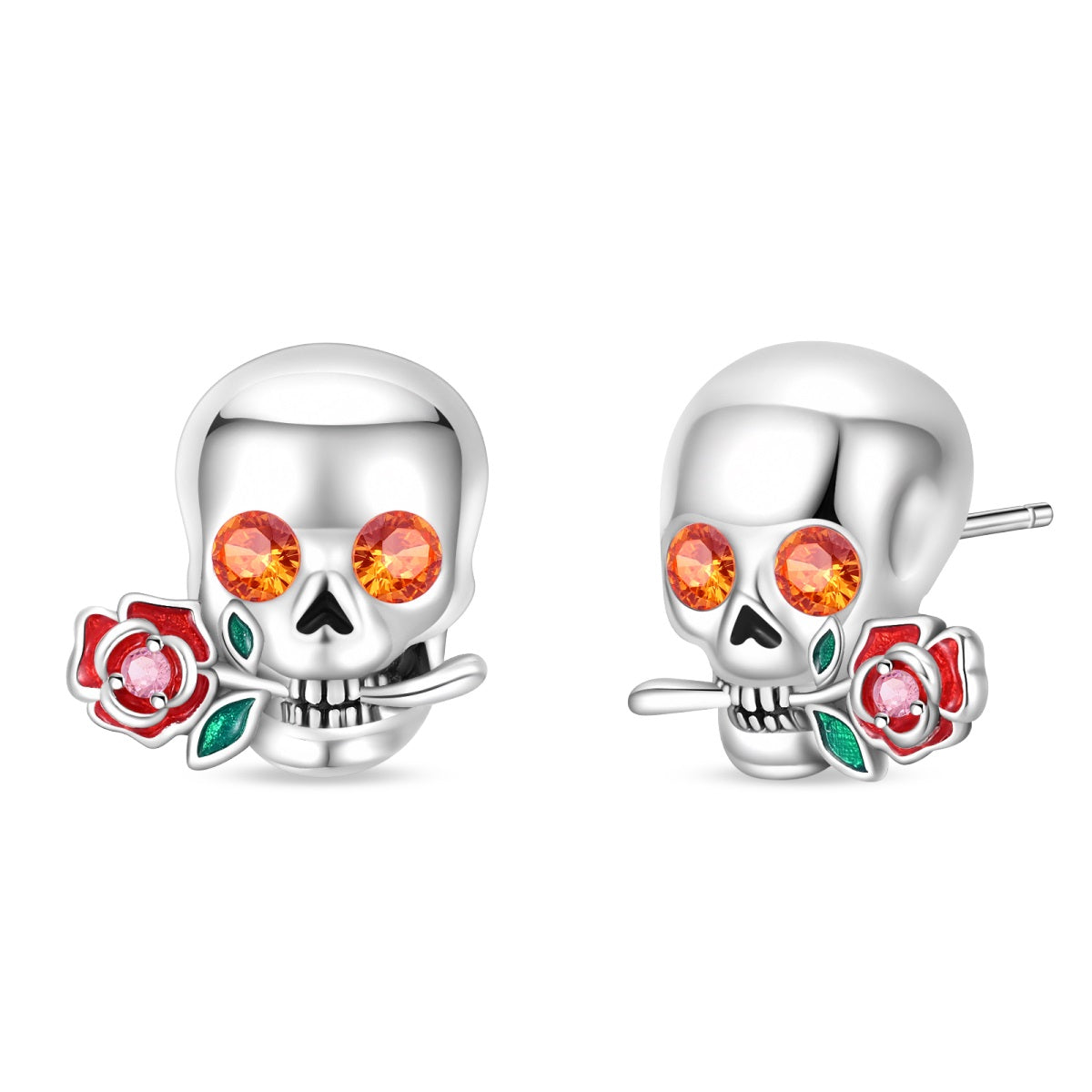 Aretes Calavera y Rosa "Día de Muertos"