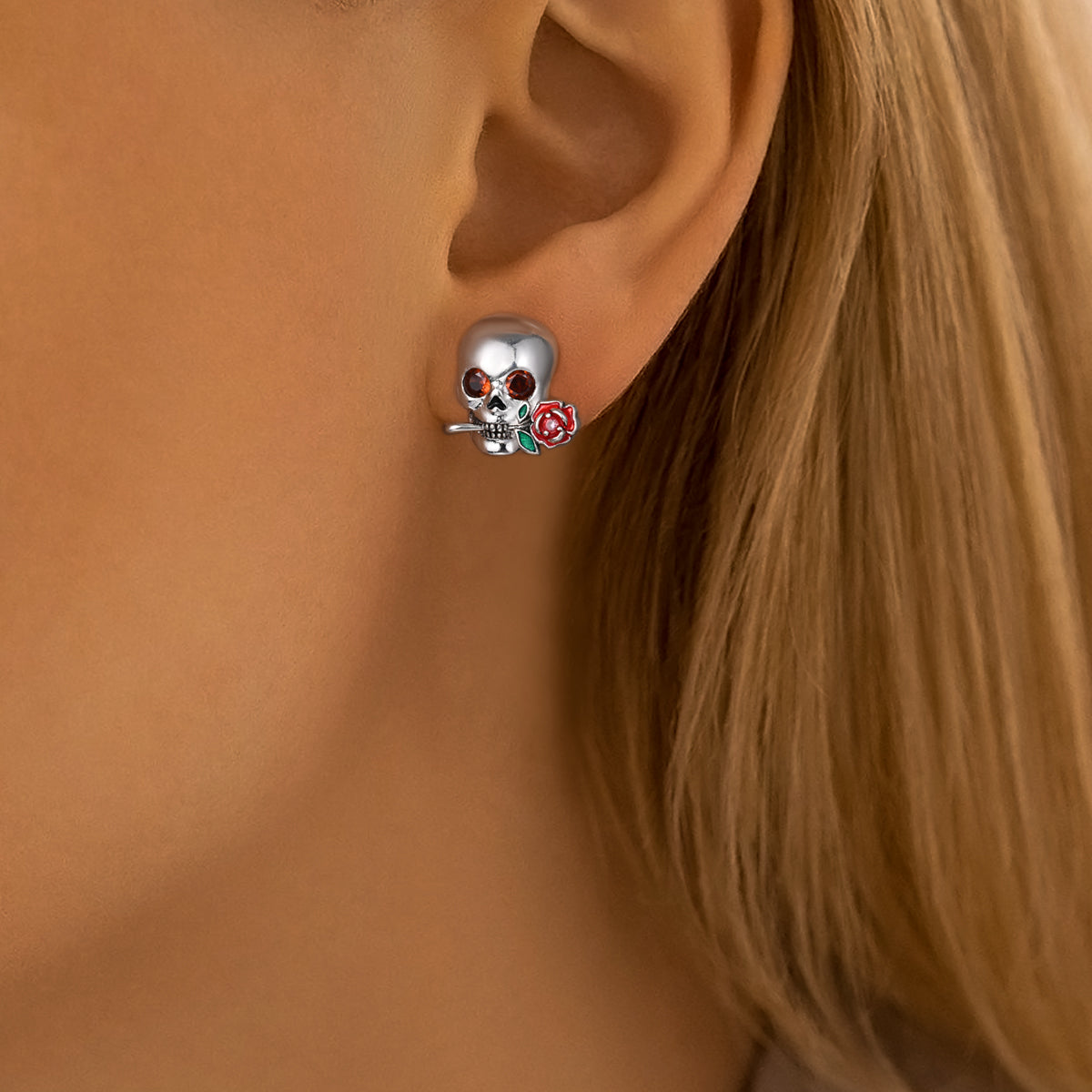 Aretes Calavera y Rosa "Día de Muertos"