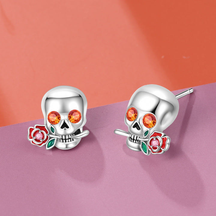 Aretes Calavera y Rosa "Día de Muertos"