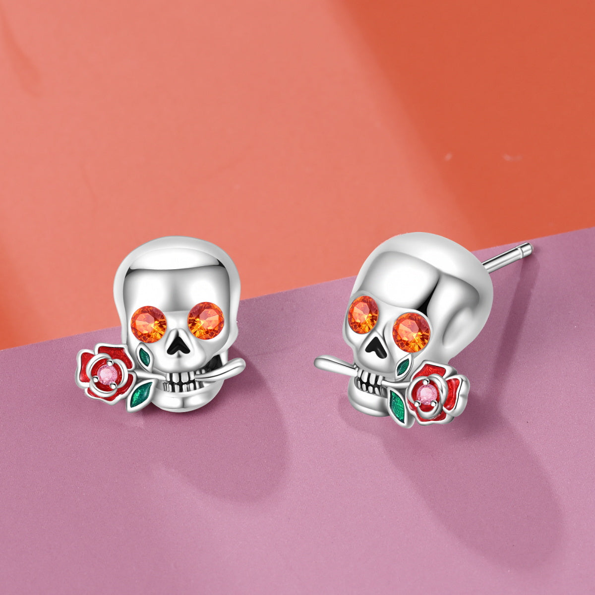 Aretes Calavera y Rosa "Día de Muertos"