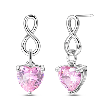 Aretes Infinito Con Corazón Rosa