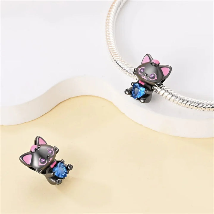 Charm Gatito Negro y Corazón Azul