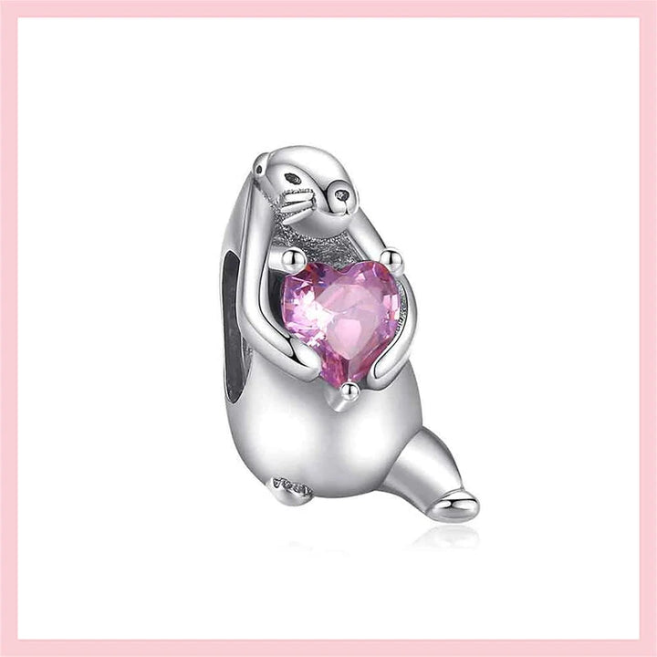 Charm Castor y Corazón Rosa