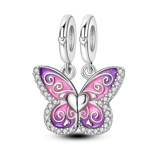 Charm Mariposa Rosa y Corazón Liso