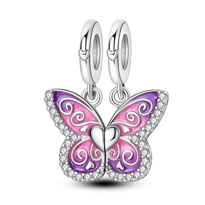 Charm Mariposa Rosa y Corazón Liso