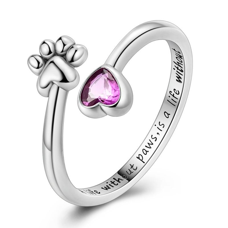 Anillo Huella de Perrito y Corazón Rosa