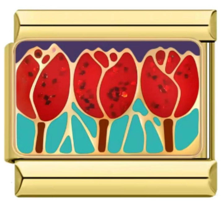 Charm Italiano Dorado & Tulipanes Rojos