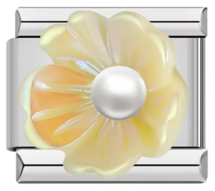 Charm Italiano Flor Amarilla Con Perla