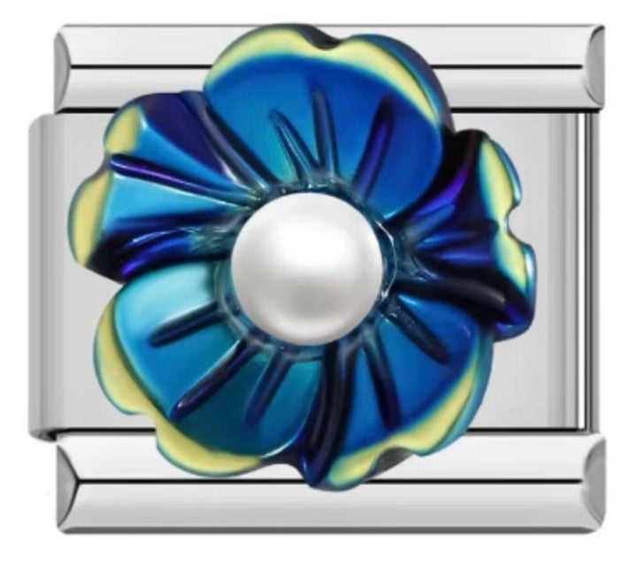 Charm Italiano Flor Azul Con Perla