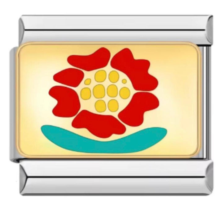 Charm Italiano Dorado & Flor Roja