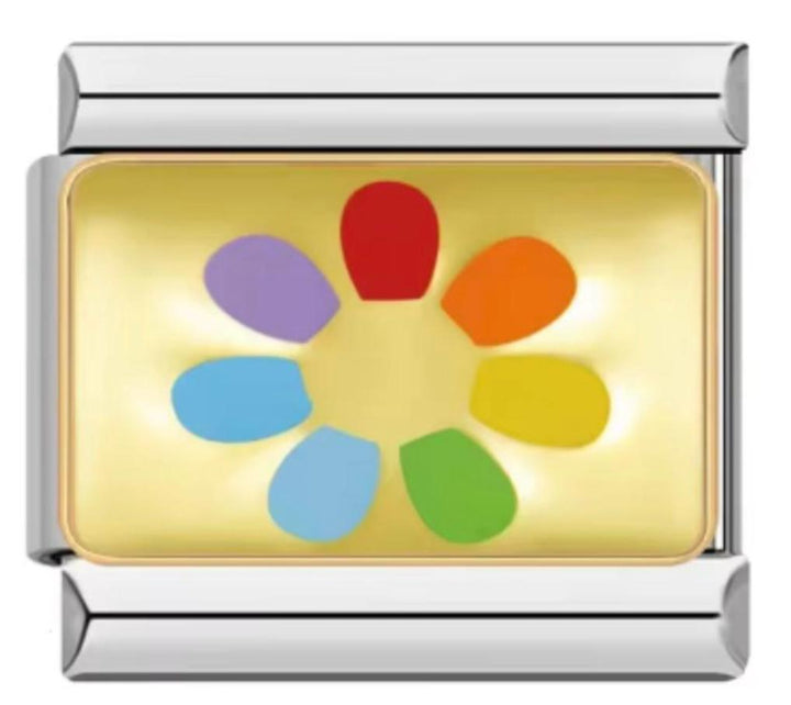 Charm Italiano Dorado Flor Multicolor