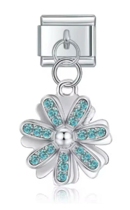 Charm Italiano Flor Plateda & Azul