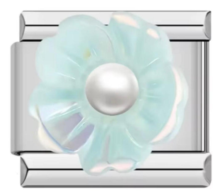 Charm Italiano Flor Azul Con Perla