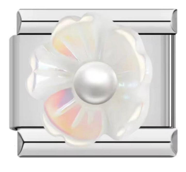 Charm Italiano Flor Blanca Con Perla