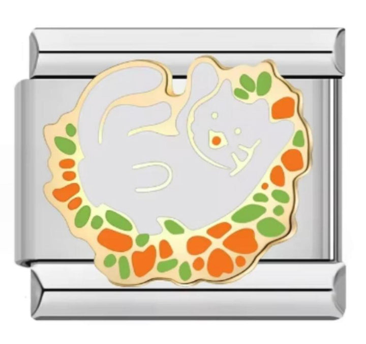 Charm Italiano Gato Blanco Flores Naranja