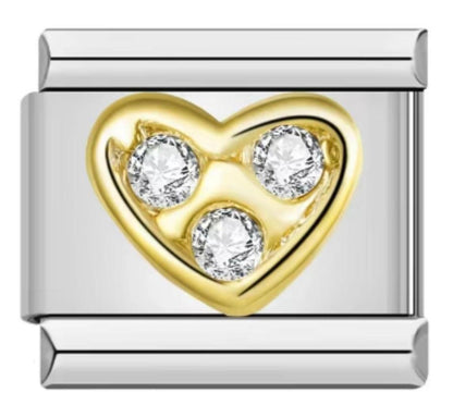 Charm Italiano Corazón & Piedras Plateadas