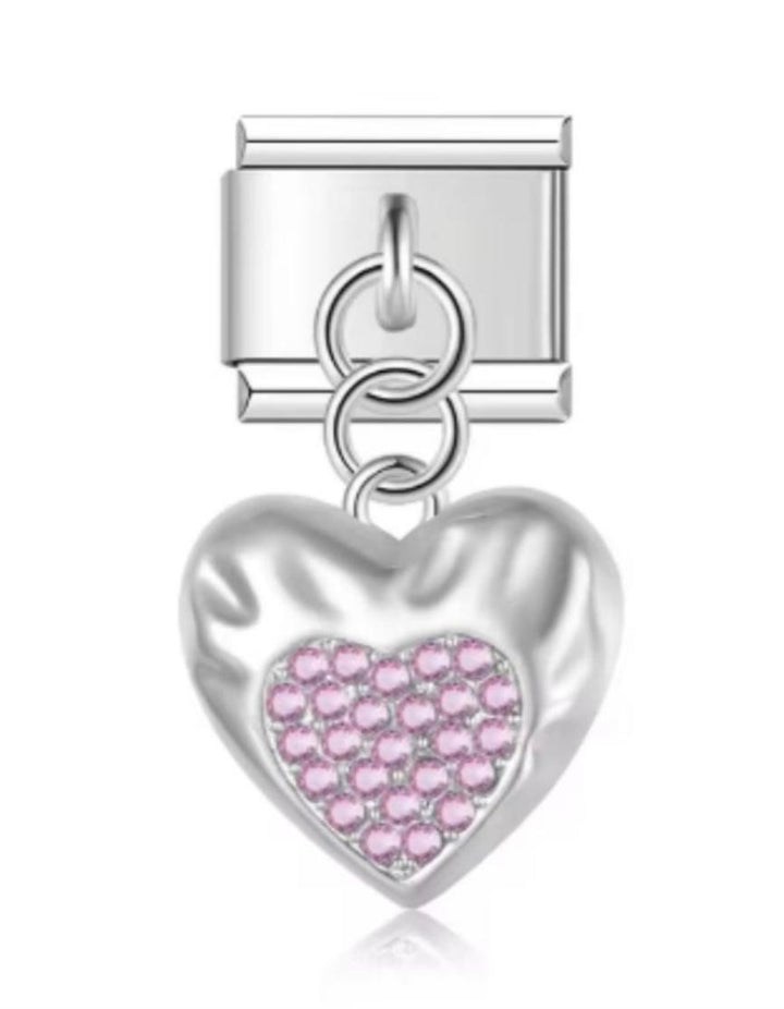 Charm Italiano Corazon Diamantado Rosa