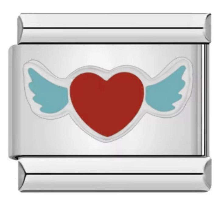 Charm Italiano Corazon Rojo Con Alas