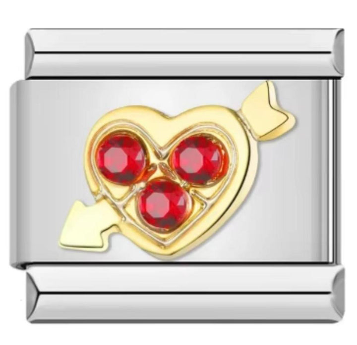 Charm Italiano Corazon Con Piedras Rojas