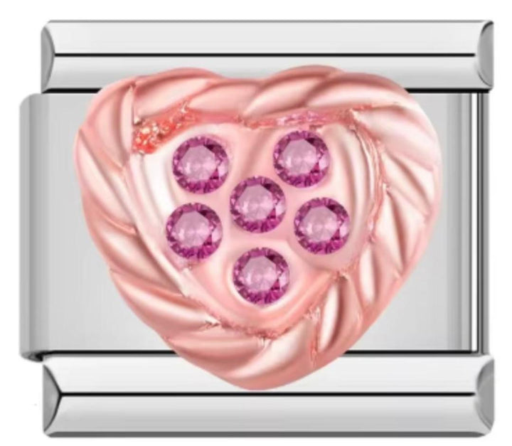 Charm Italiano Corazon Rosa & Piedras Rosas