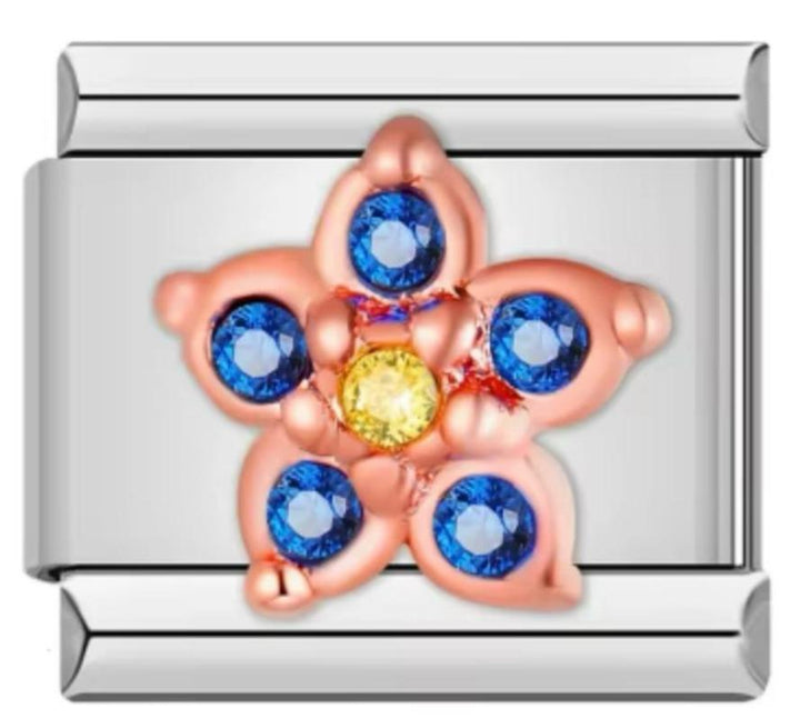 Charm Italiano Flor Rosa & Piedras Azules