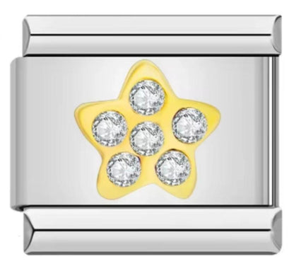 Charm Italiano Flor Dorada & Piedras Plateadas